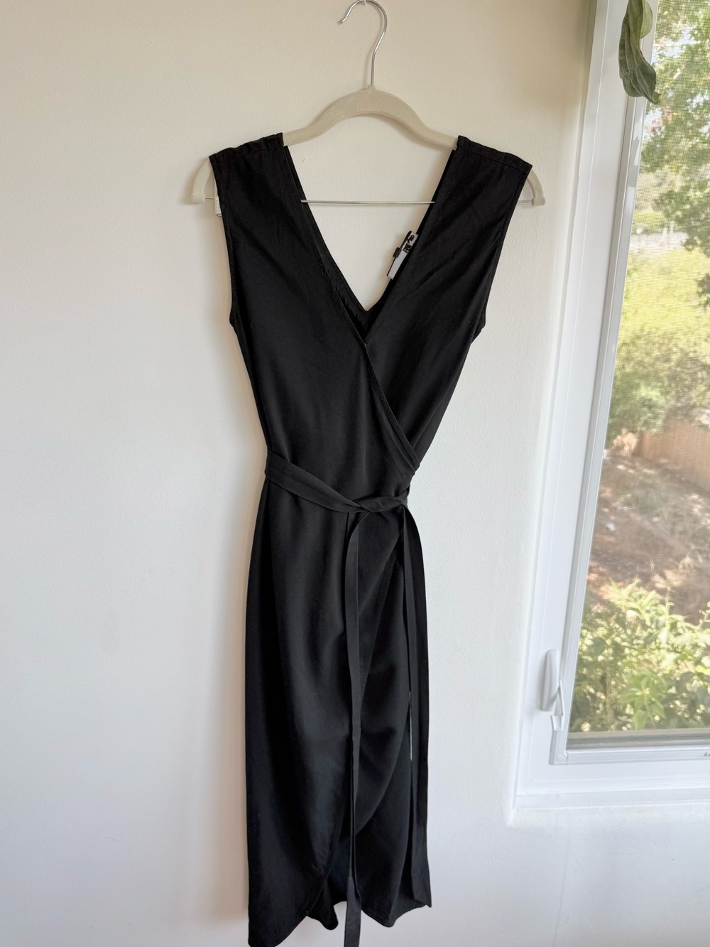 Crepe Black Wrap Midi tulip Dress by Faye